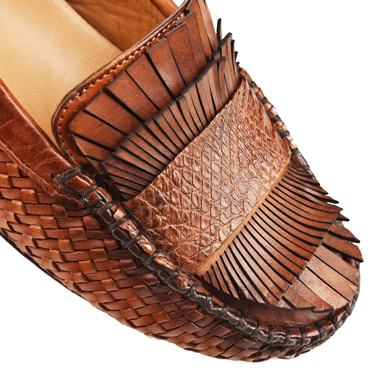 3J3TEPI - Cuadra brown fashion casual woven leather flat drivers for women