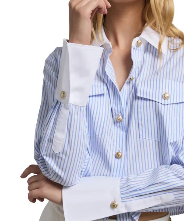 Aliana Pinstripe Shirt - White/Light Blue