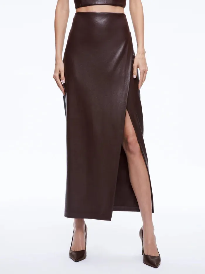 Alice   Olivia - Siobhan Vegan Leather Maxi Skirt - Toffee