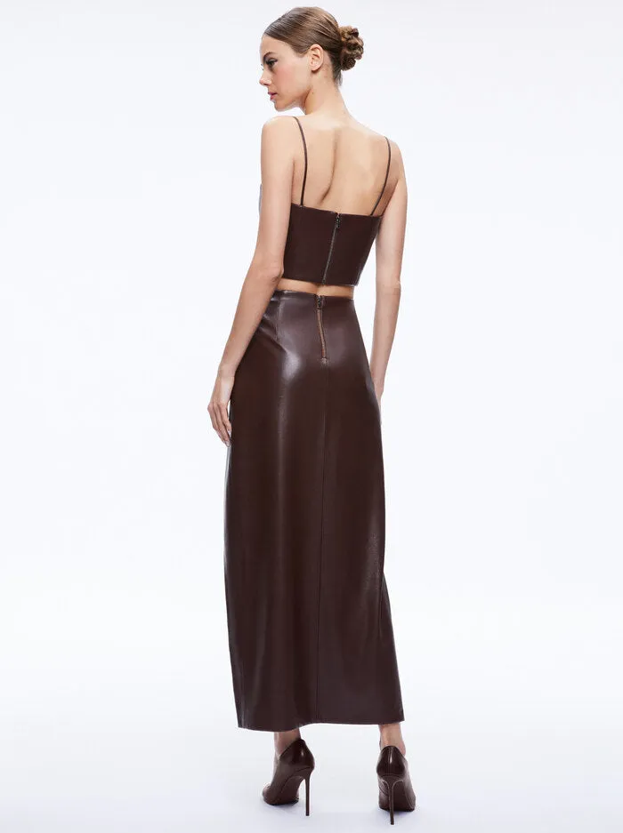 Alice   Olivia - Siobhan Vegan Leather Maxi Skirt - Toffee