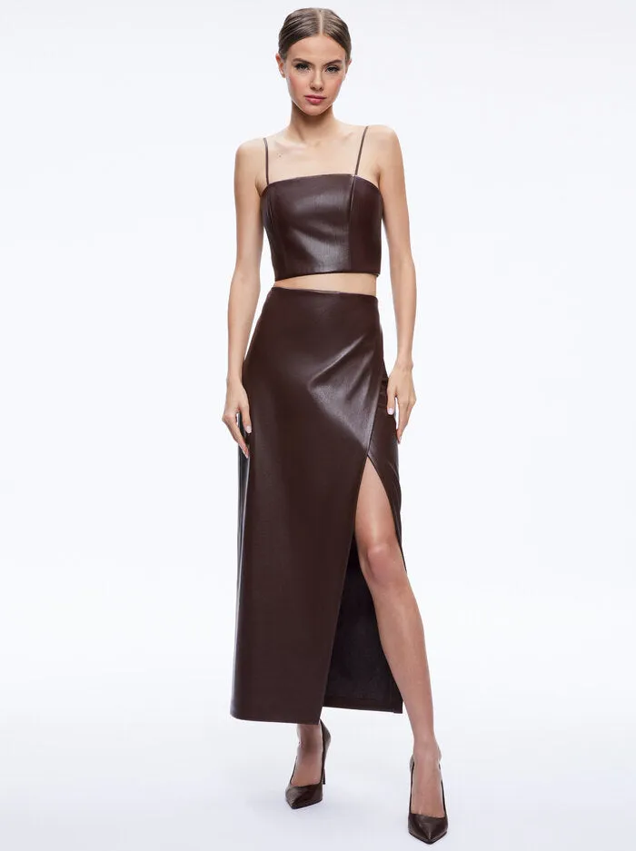 Alice   Olivia - Siobhan Vegan Leather Maxi Skirt - Toffee