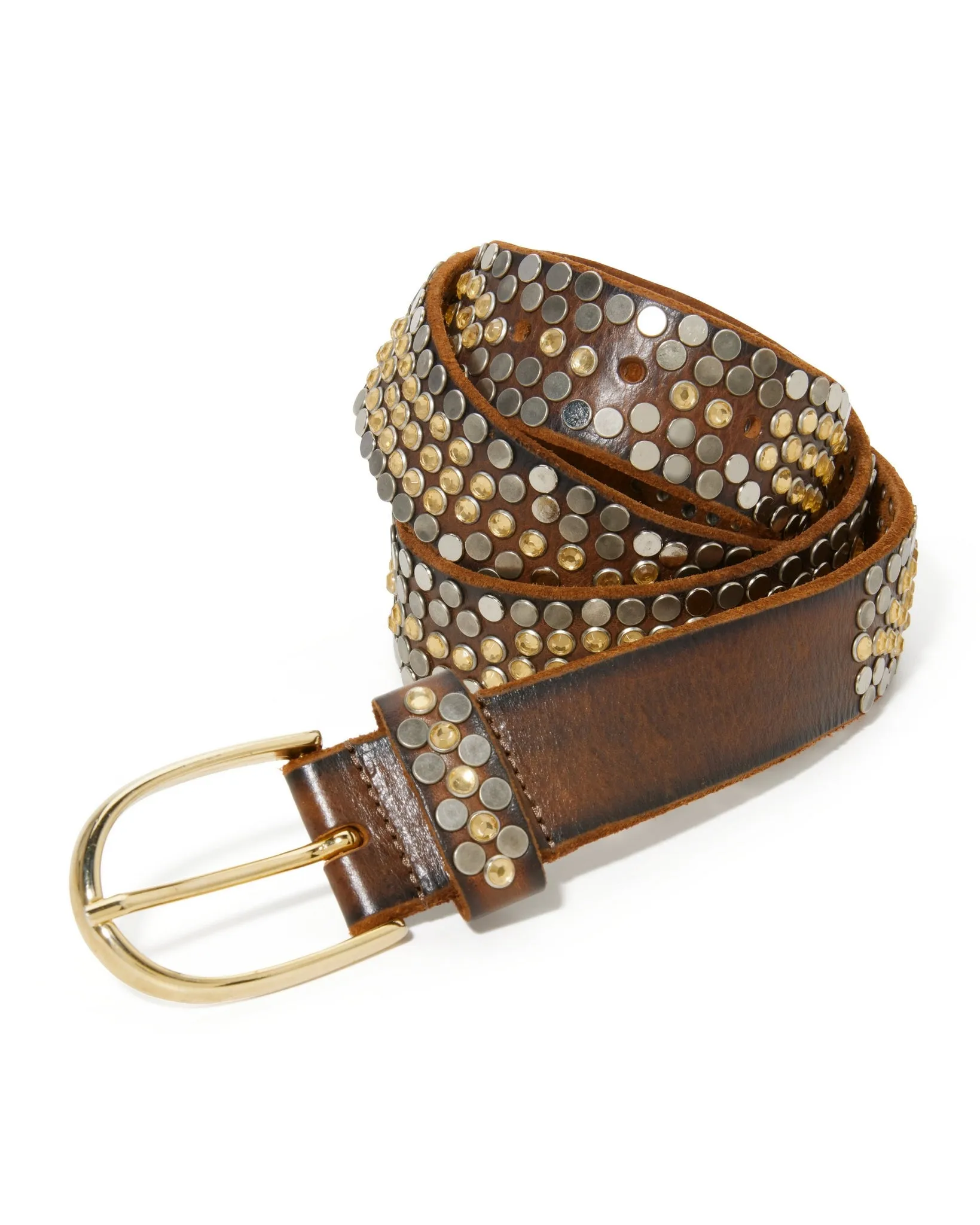 All Over Studded Leather Belt Brown