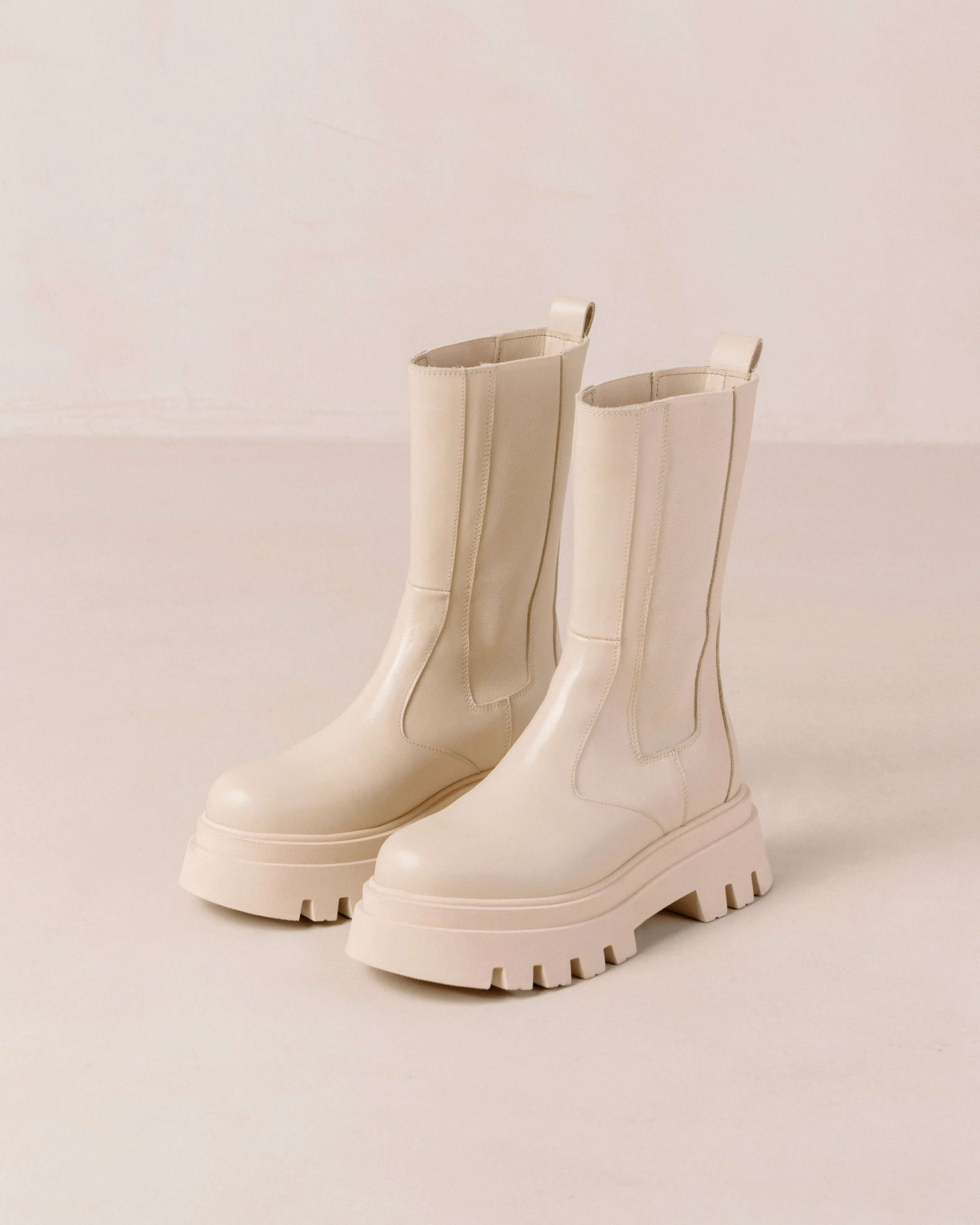 All Rounder Cream Leather Ankle Boots