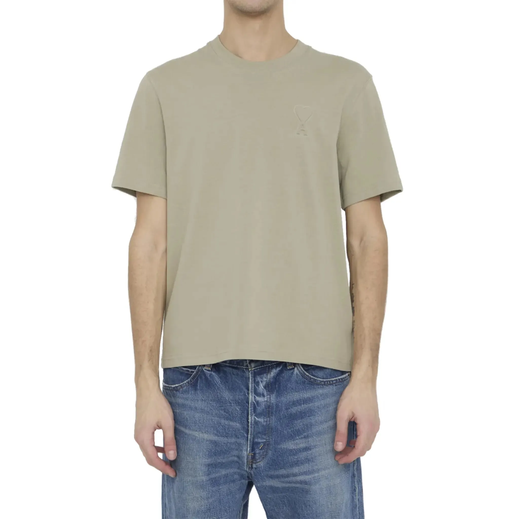 Optimized title: Ami Paris Mens Cotton Beige T-Shirt - Stylish and Comfortable Everyday Wear