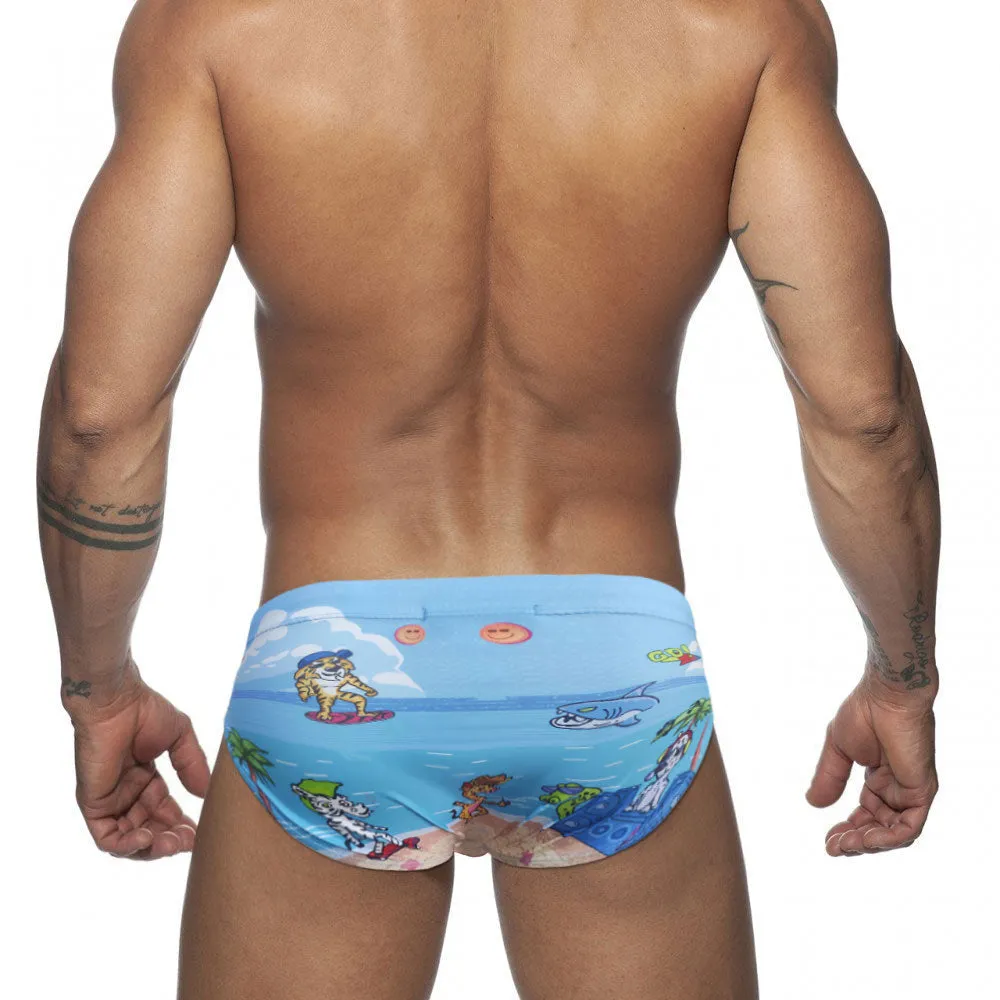 Animal Printed Pattern Sexy Low Waist Surfing Swimwear Briefs for Men