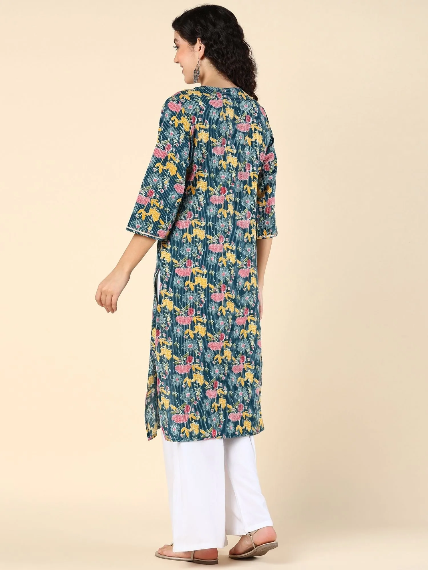 Azure Blossom Feeding Kurti with Pocket