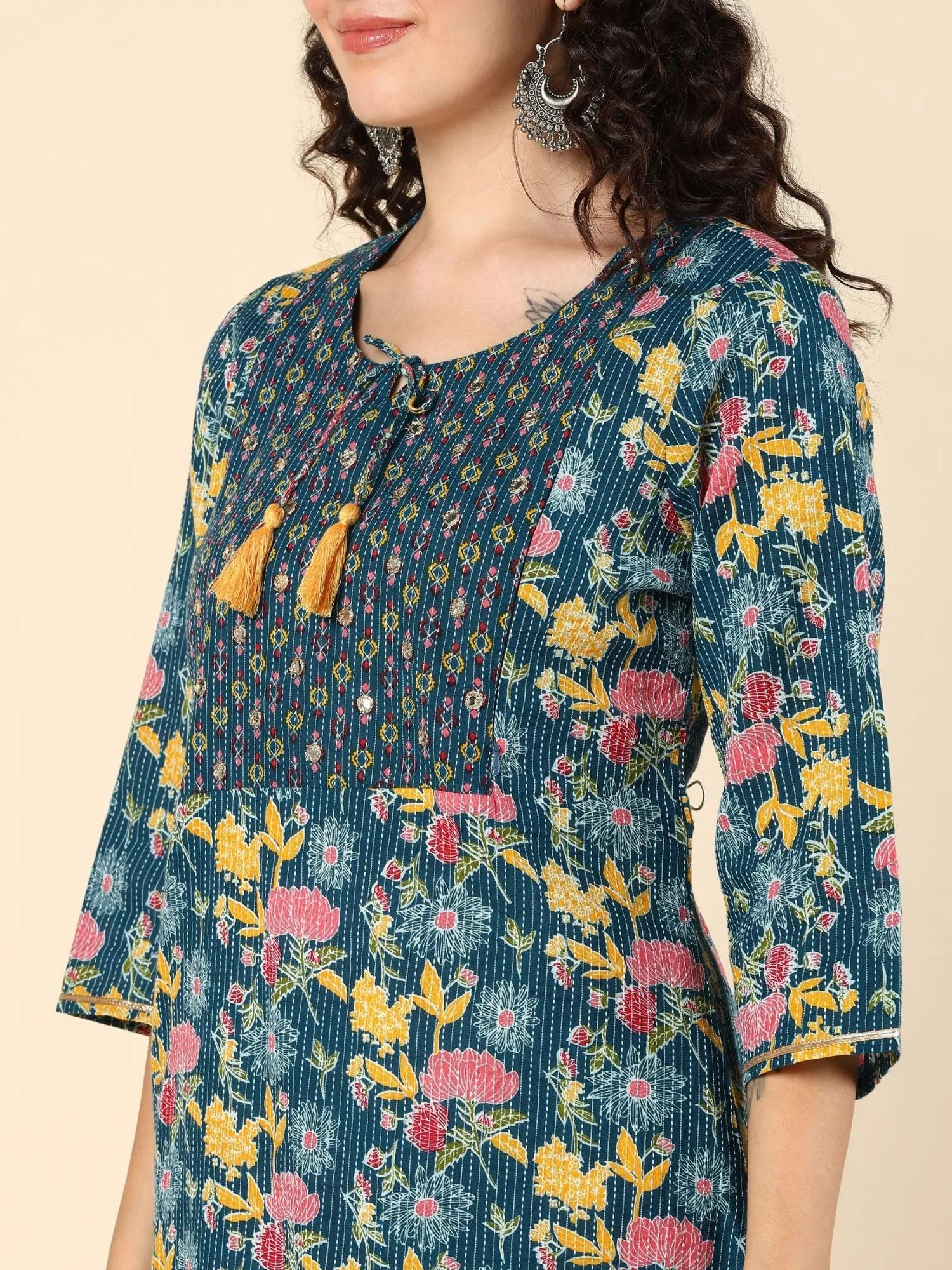 Azure Blossom Feeding Kurti with Pocket