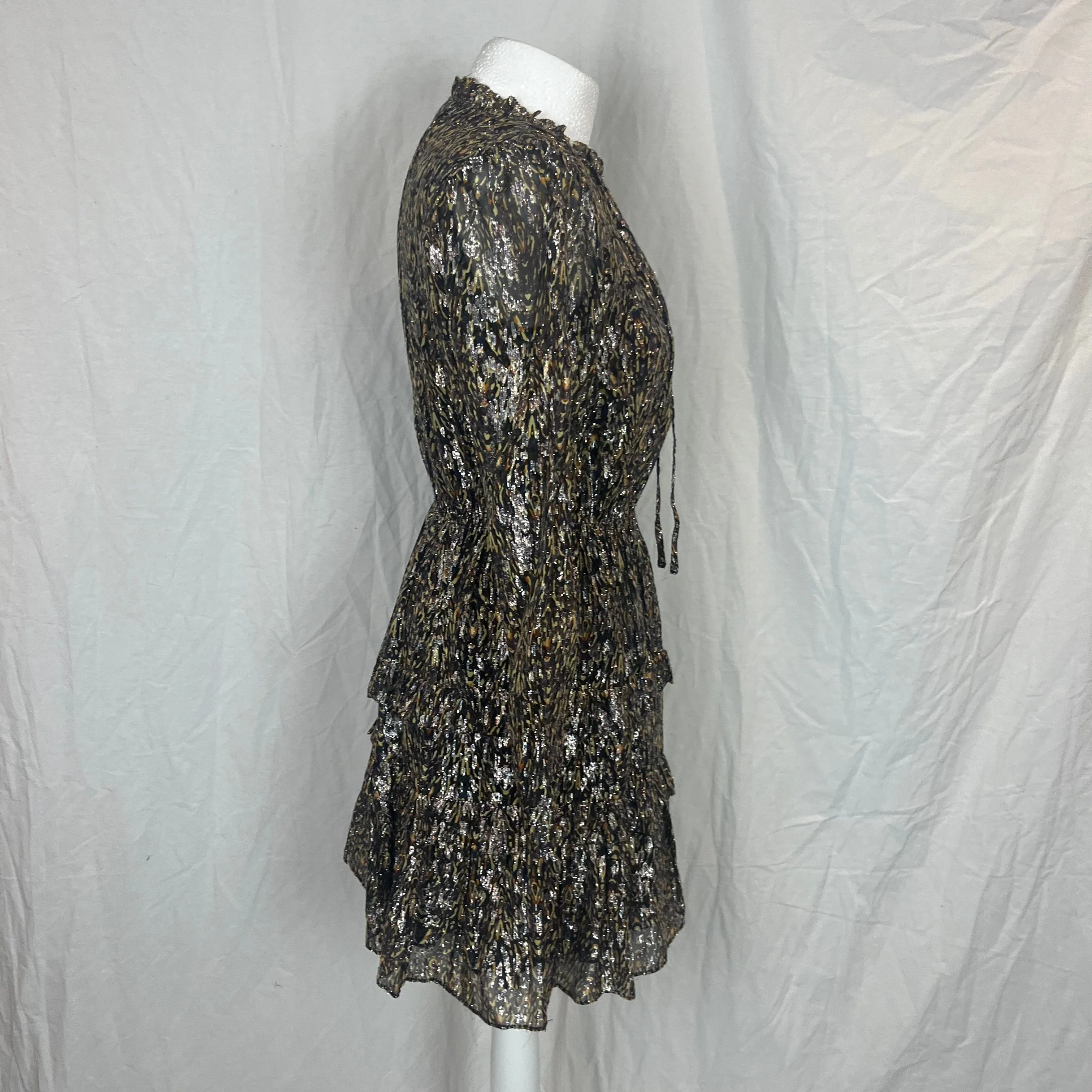 Ba&Sh Brand New Black & Ochre Metallic Midi Dress XS