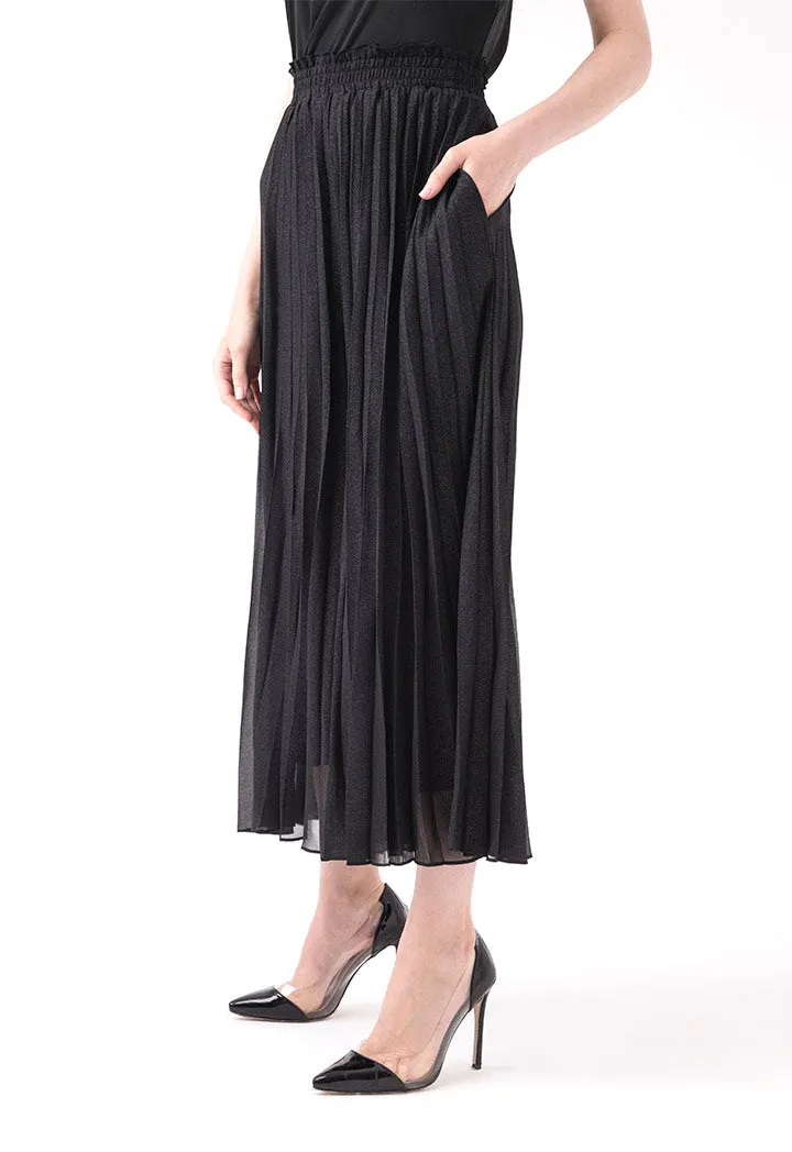 Black Pleated Shiny Culottes