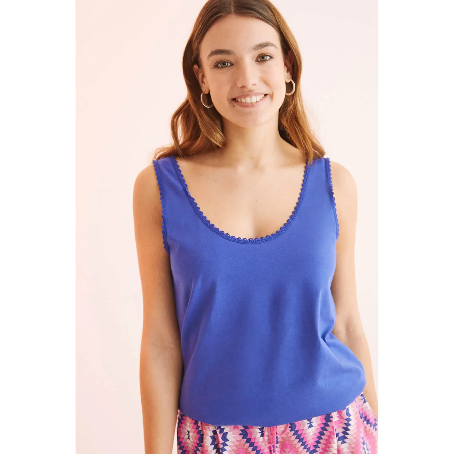 Blue Cotton Vest Top - Blue