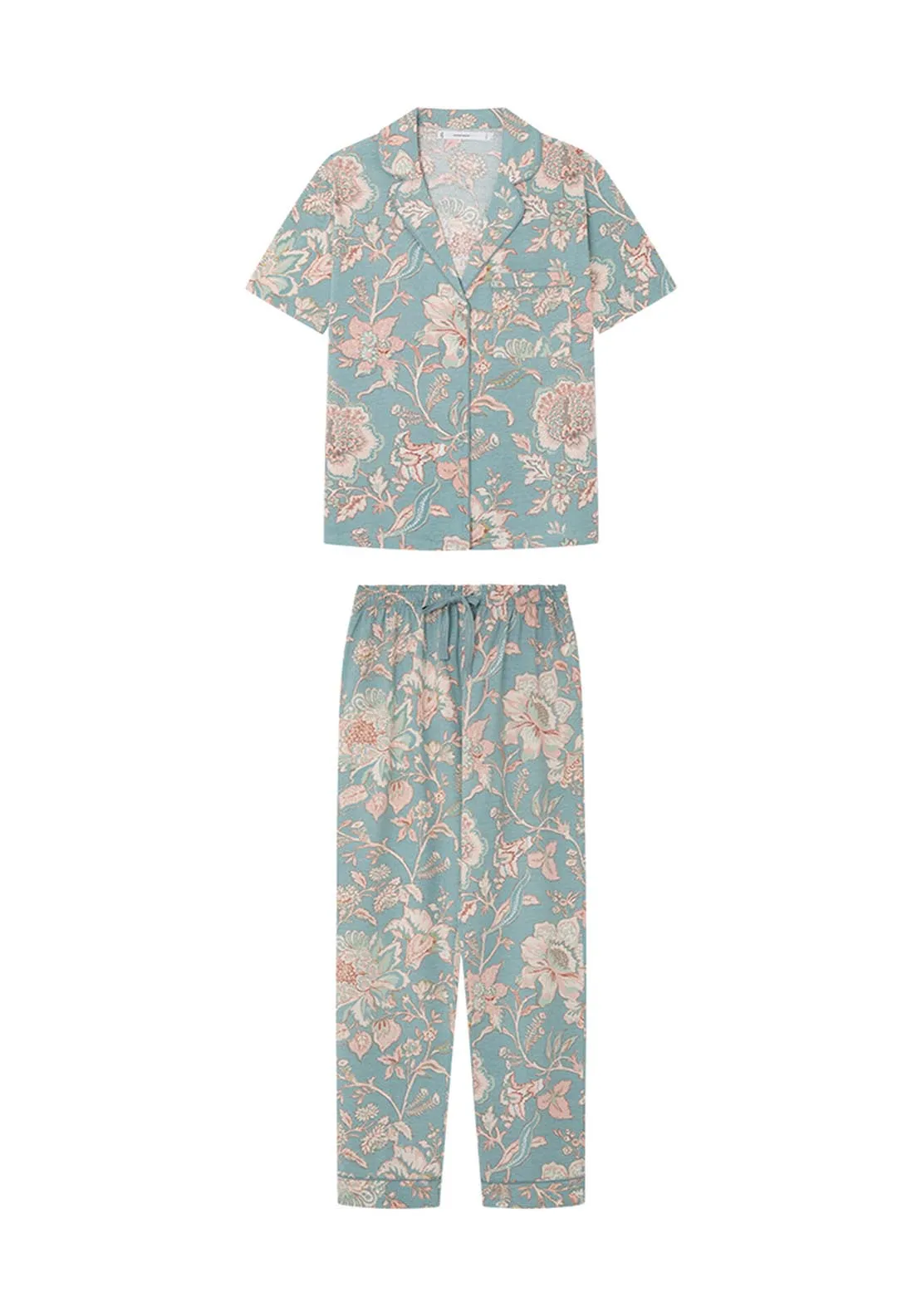 Blue floral 100% cotton classic pyjamas - Blue