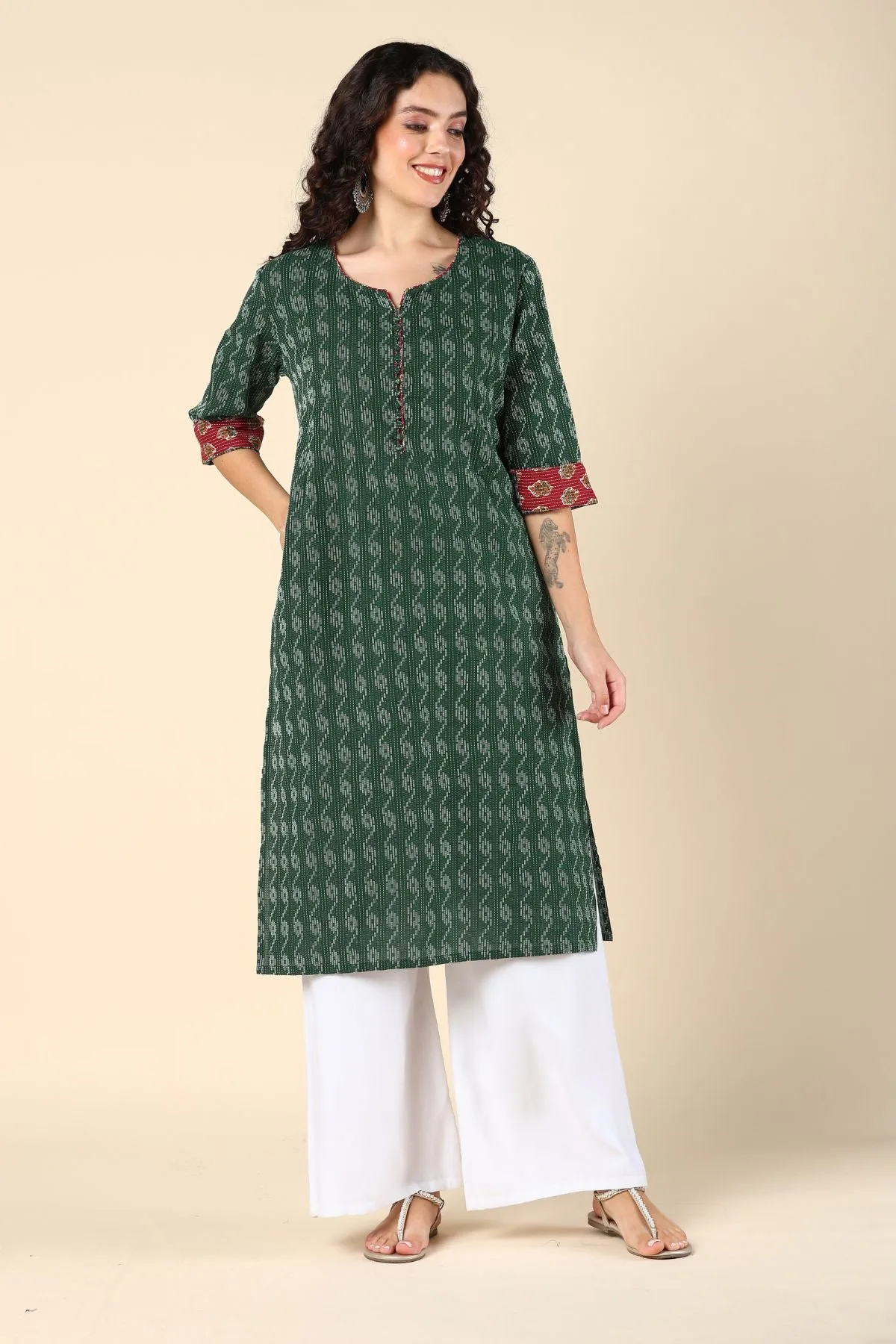 Bottle Green Feeding Kurti with Pocket