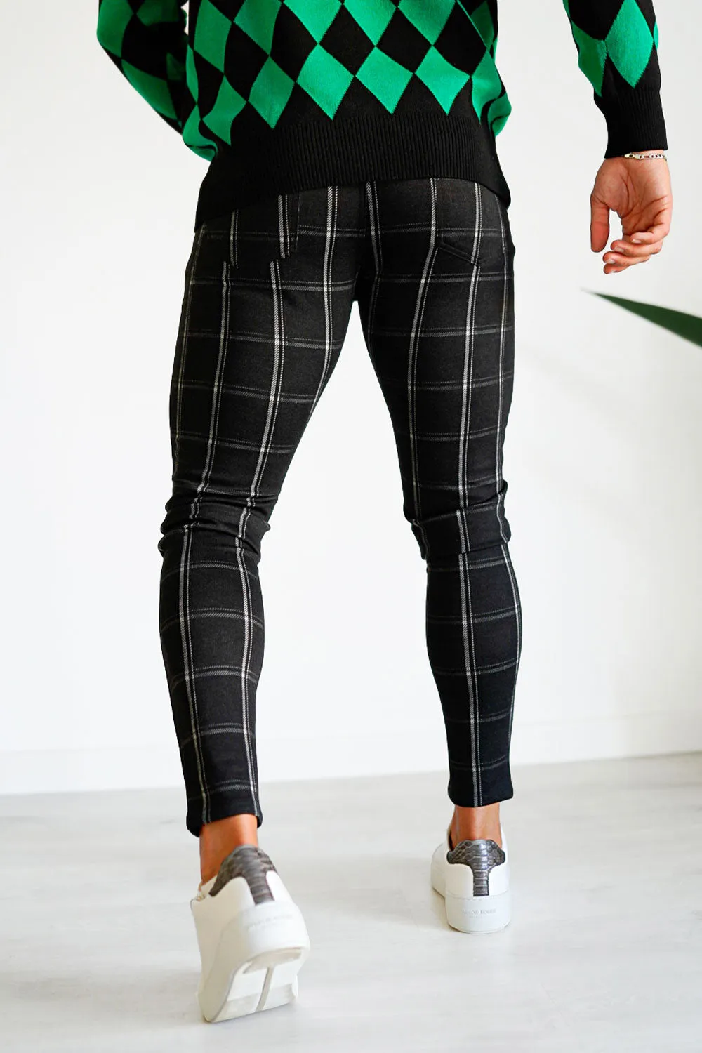 Buy $80 Free Shipping Men's Black Plaid Skinny Pants