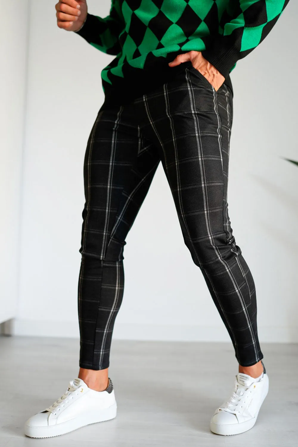 Buy $80 Free Shipping Men's Black Plaid Skinny Pants