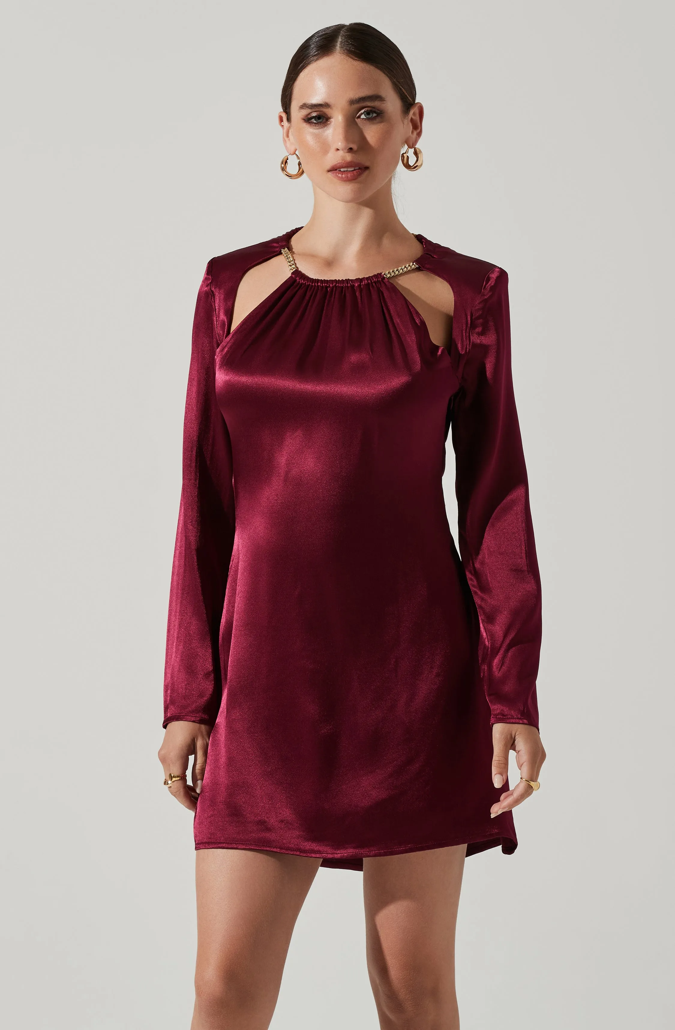 Carina Satin Chain Link Long Sleeve Mini Dress