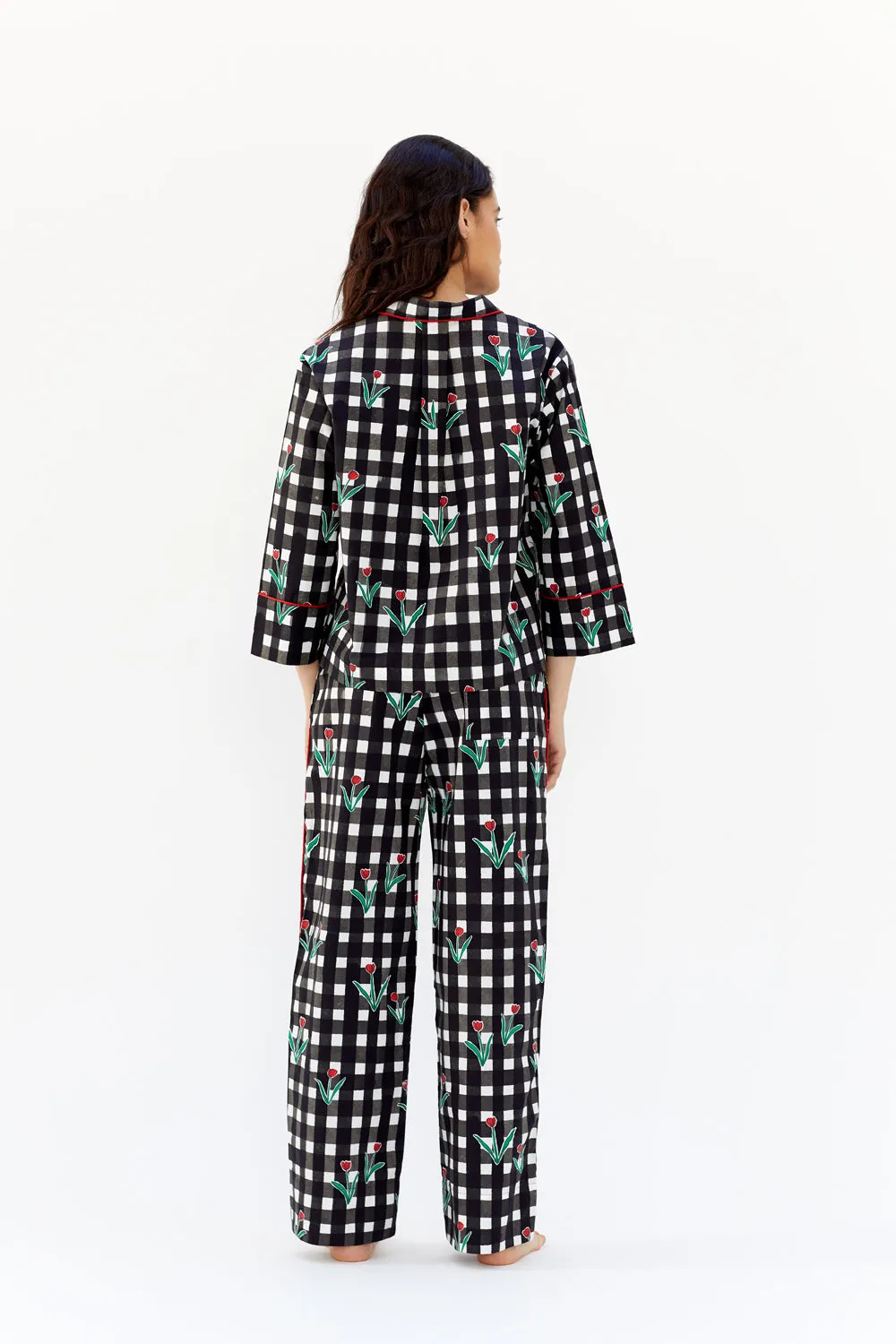 Cleo Black Gingham Print Cotton Pyjama Set