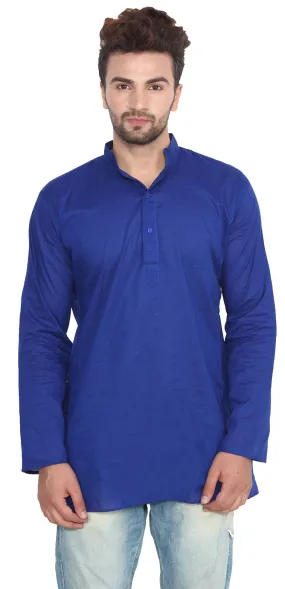 Cotton Dress Mens Short Kurta Shirt India Fashion Clothing (Blue)