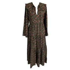 Doen Navy & Orange Floral Cotton Maxi Dress L