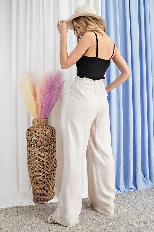 Downtown High Waisted Linen Pants - Beige