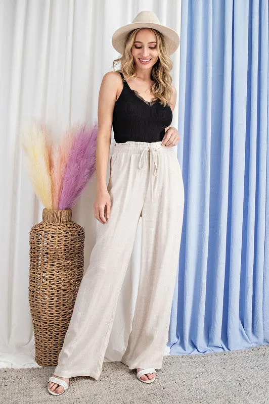 Downtown High Waisted Linen Pants - Beige