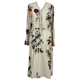 Dries Van Noten Nude Rose Print Crepe Maxi Dress M