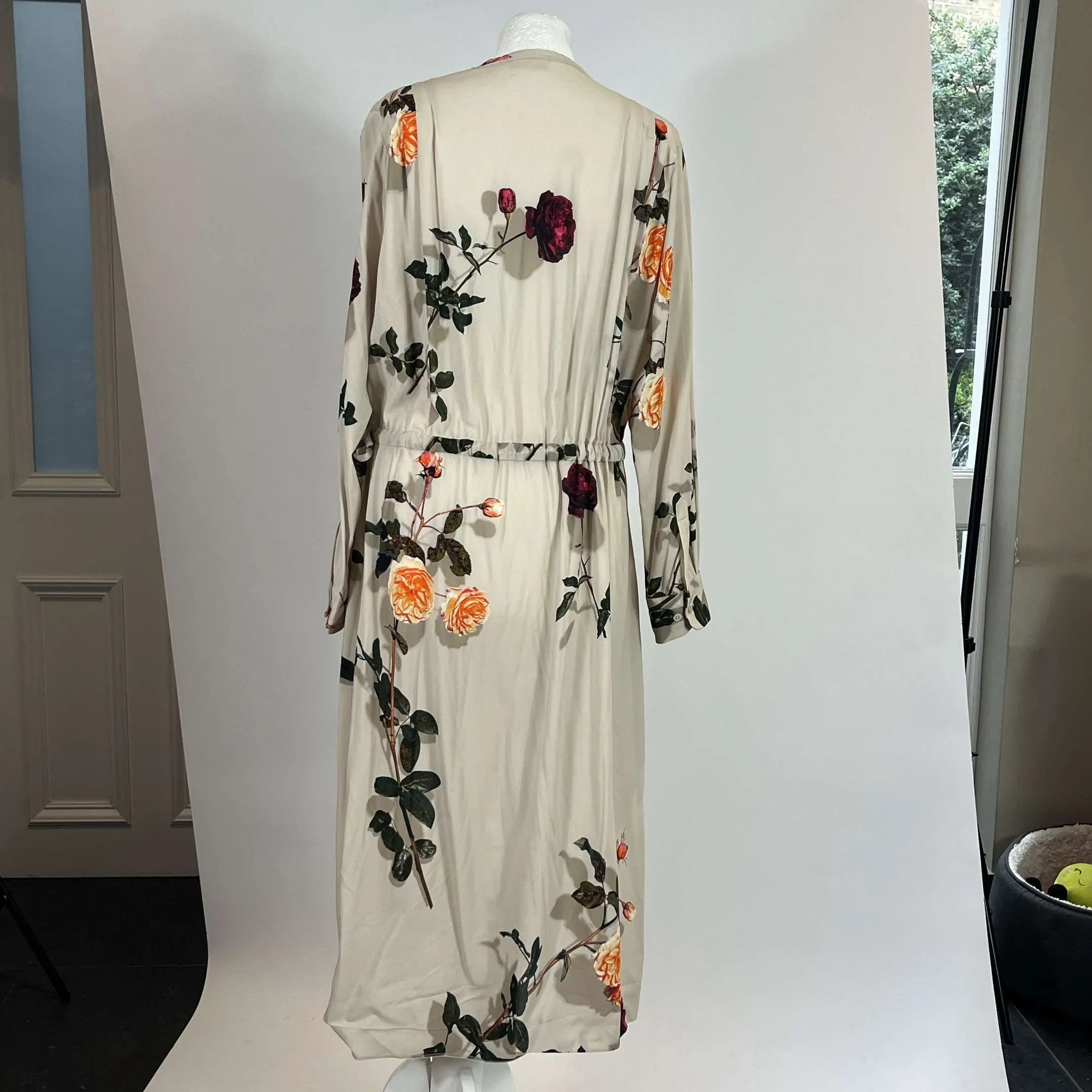 Dries Van Noten Nude Rose Print Crepe Maxi Dress M