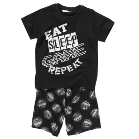 Eat Sleep Game Repeat Black Shortie Pyjamas