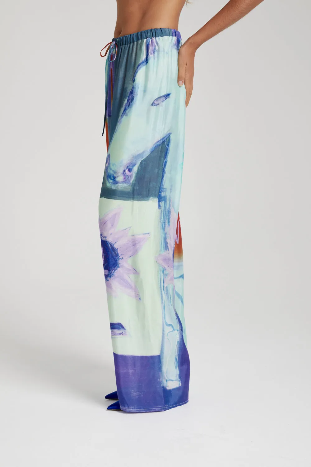 Elastic Waist Drawstring Pant - Blue Sunflower