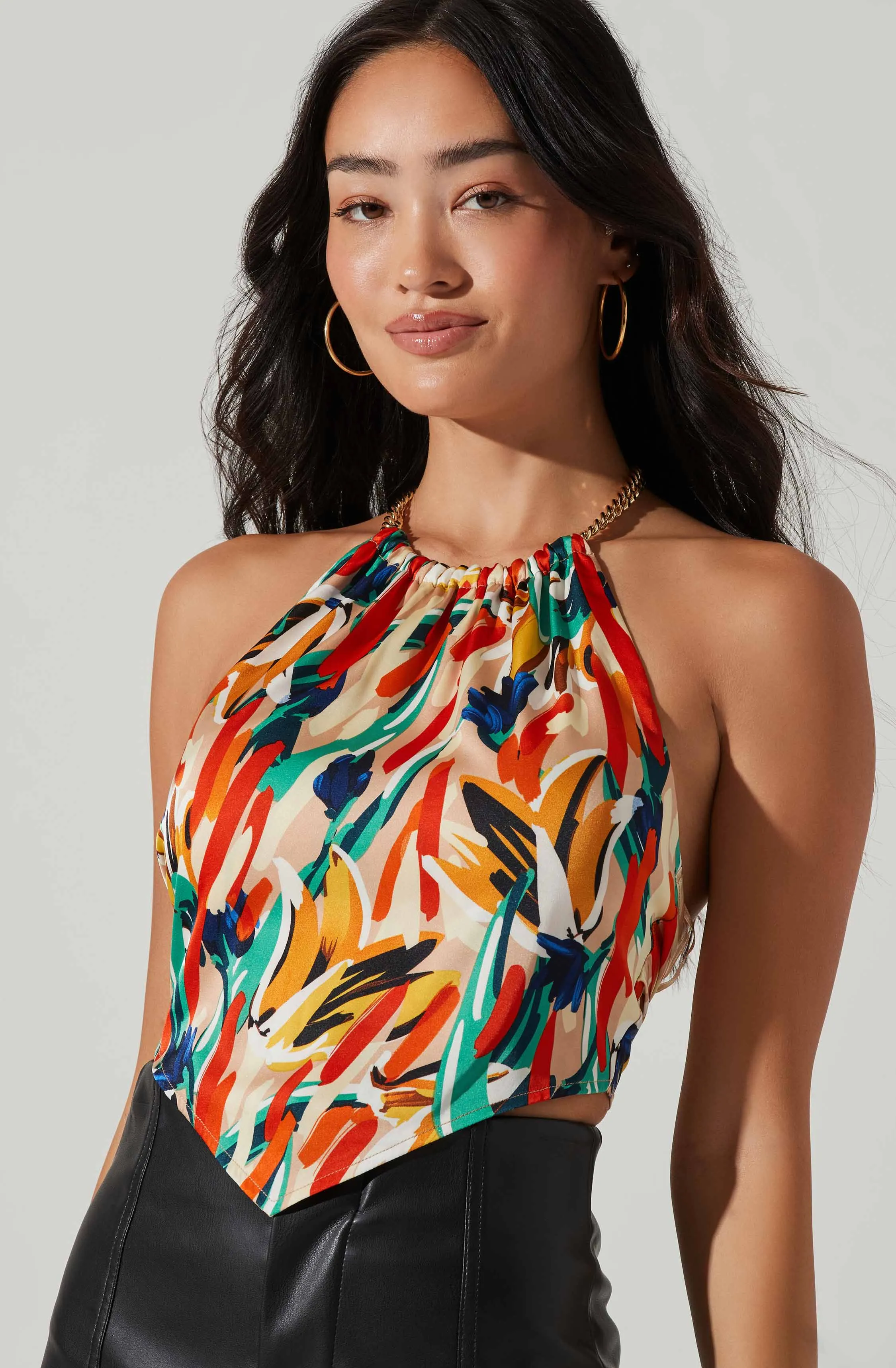 Evalina Abstract Print Halter Top