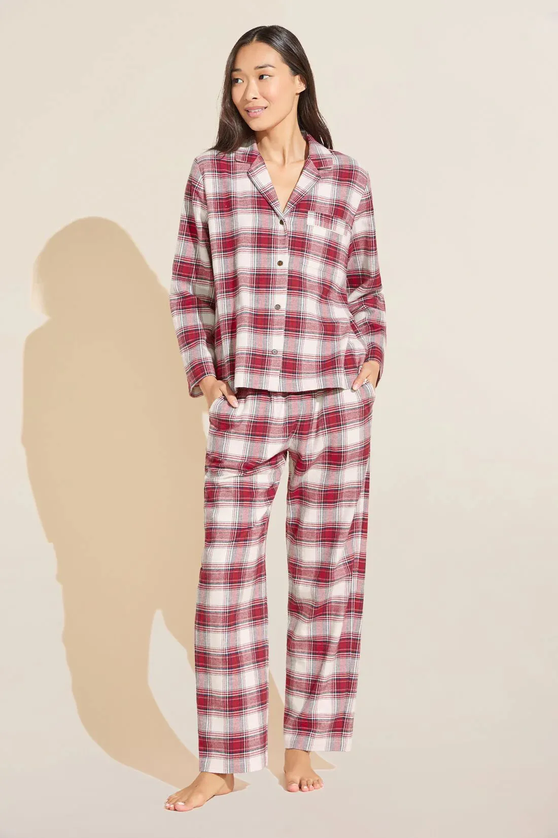 FLANNEL LONG PJ SET (HAUTE RED TARTAN PLAID) - EBERJEY