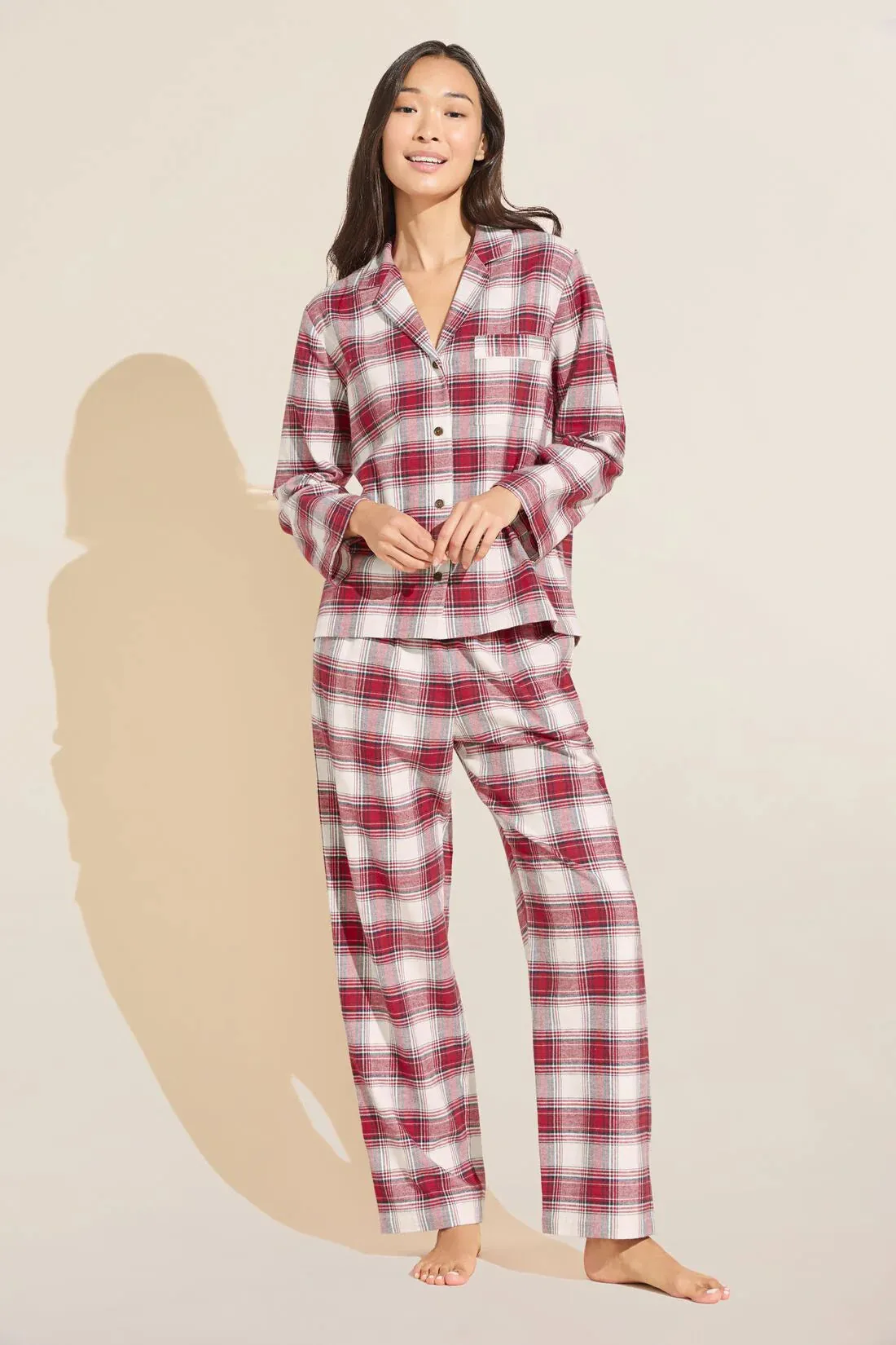 FLANNEL LONG PJ SET (HAUTE RED TARTAN PLAID) - EBERJEY