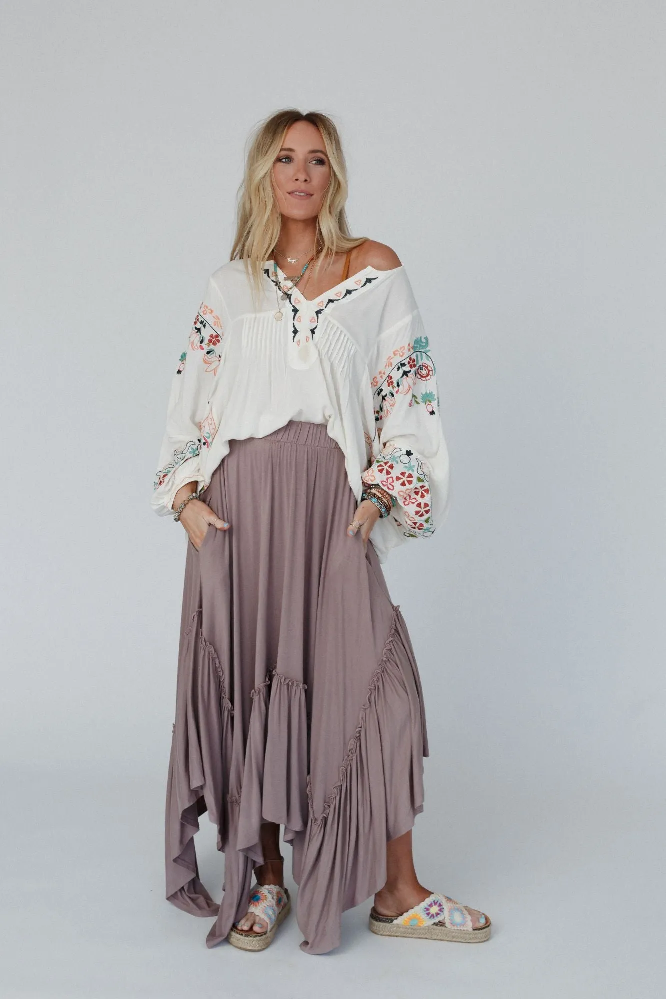 Frida Embroidered Dolman Sleeve Top - Ivory