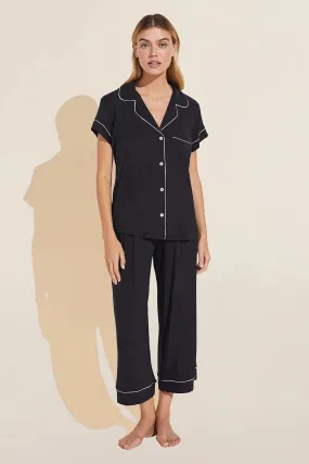 GISELE SHORT SLEEVE CROPPED PJ SET (BLACK/SORBET PINK)