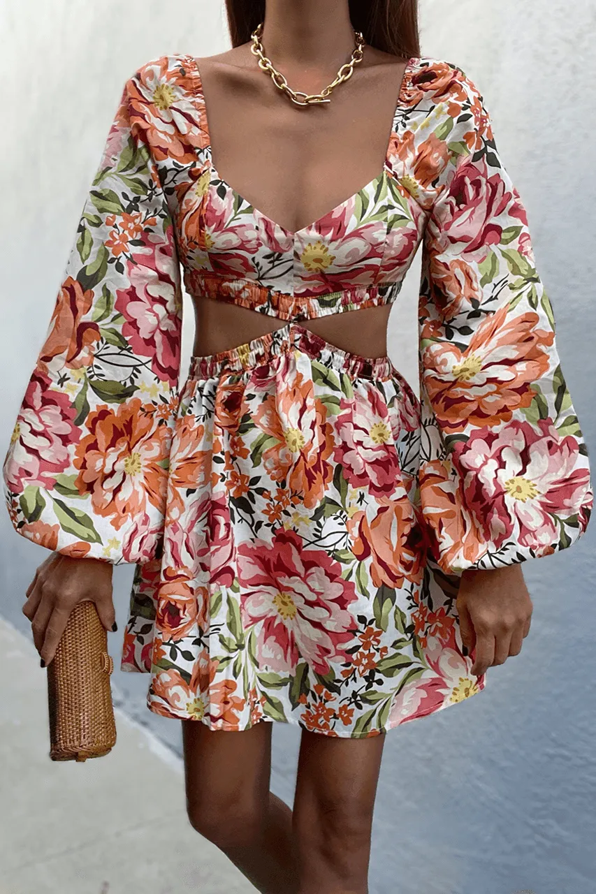 Maddie Mini Dress - Orange Floral