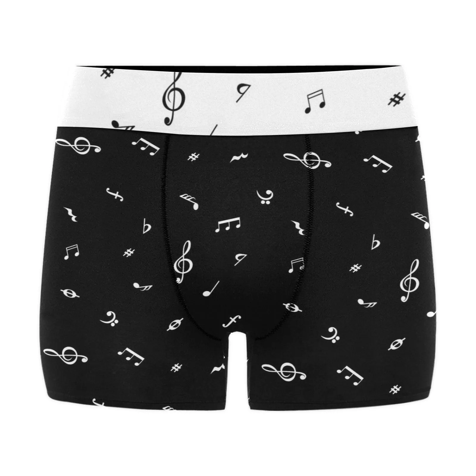 note white black print Men's Boxer Briefs w/ Custom Waistband (Merged Design) (Model L10)