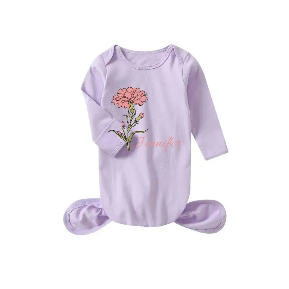 Personalized Baby Sleeper Gown With Name&Birth Month Flower Custom Baby Sleep Bag Outfit Pajama&Mom T-shirt