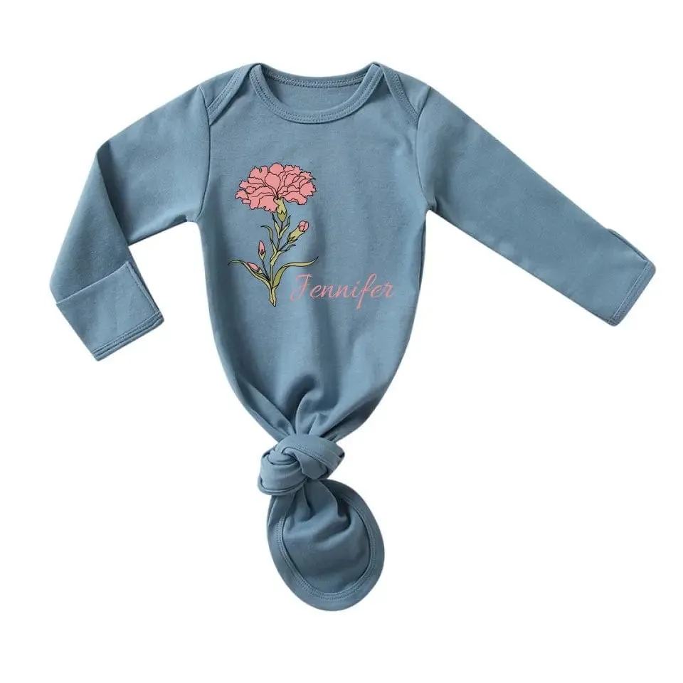 Personalized Baby Sleeper Gown With Name&Birth Month Flower Custom Baby Sleep Bag Outfit Pajama&Mom T-shirt