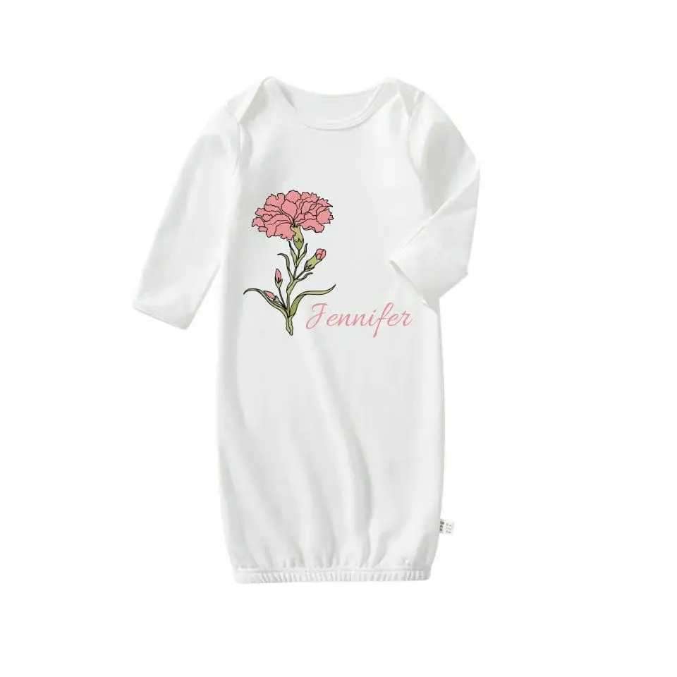 Personalized Baby Sleeper Gown With Name&Birth Month Flower Custom Baby Sleep Bag Outfit Pajama&Mom T-shirt