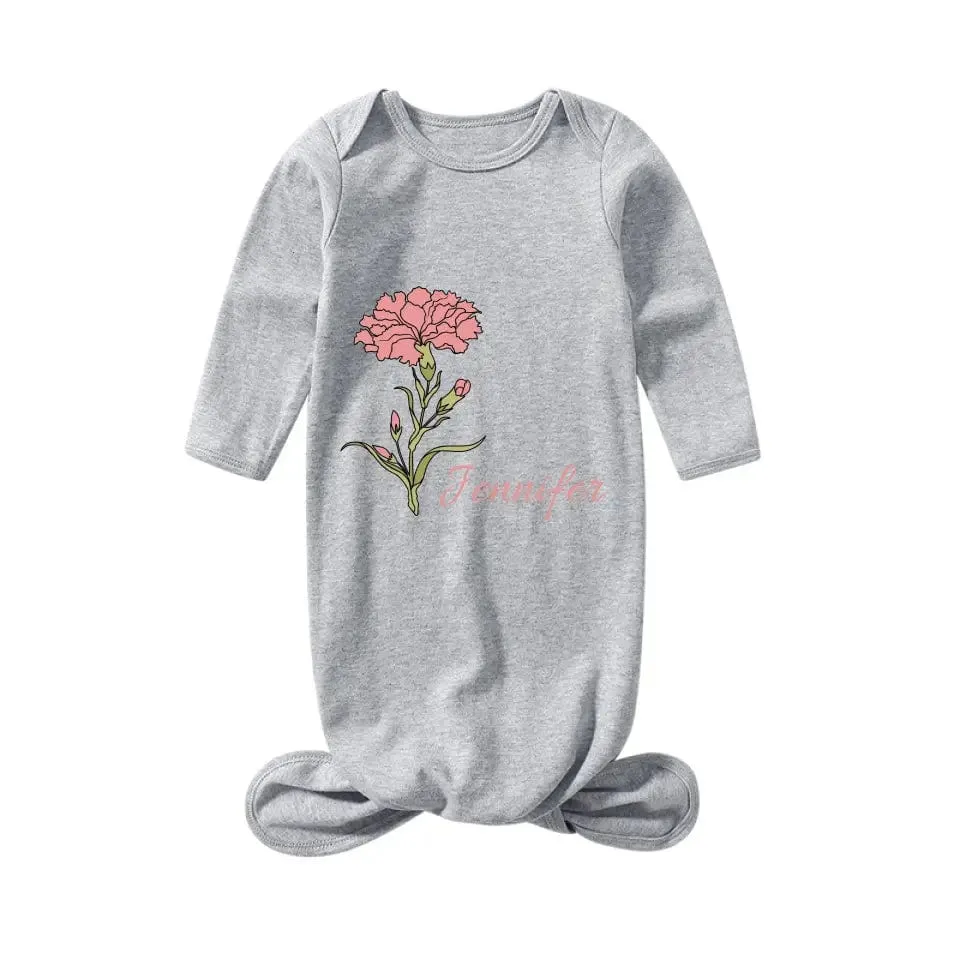 Personalized Baby Sleeper Gown With Name&Birth Month Flower Custom Baby Sleep Bag Outfit Pajama&Mom T-shirt