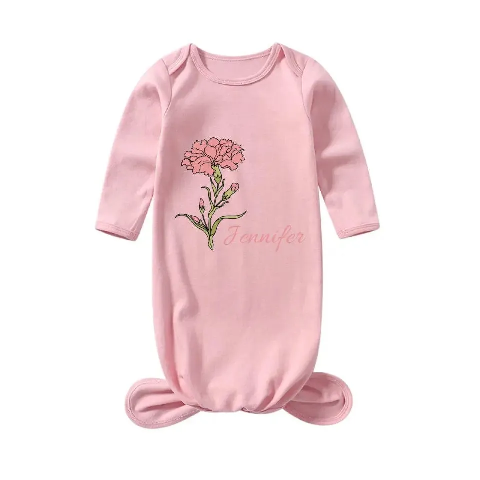 Personalized Baby Sleeper Gown With Name&Birth Month Flower Custom Baby Sleep Bag Outfit Pajama&Mom T-shirt