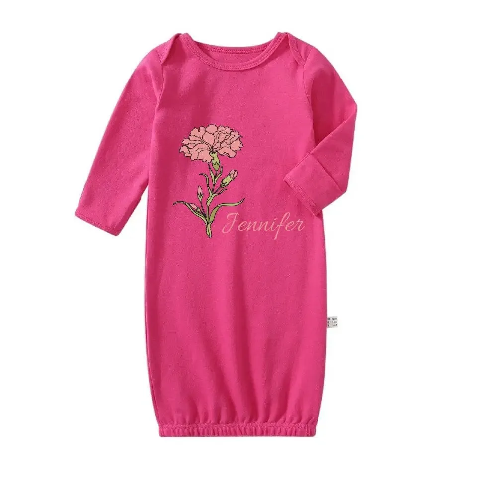 Personalized Baby Sleeper Gown With Name&Birth Month Flower Custom Baby Sleep Bag Outfit Pajama&Mom T-shirt