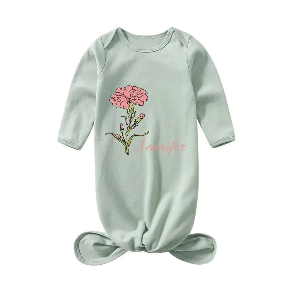 Personalized Baby Sleeper Gown With Name&Birth Month Flower Custom Baby Sleep Bag Outfit Pajama&Mom T-shirt