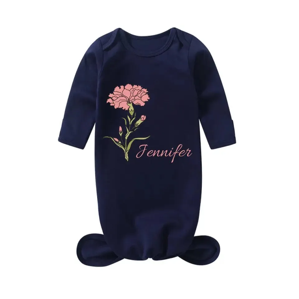 Personalized Baby Sleeper Gown With Name&Birth Month Flower Custom Baby Sleep Bag Outfit Pajama&Mom T-shirt