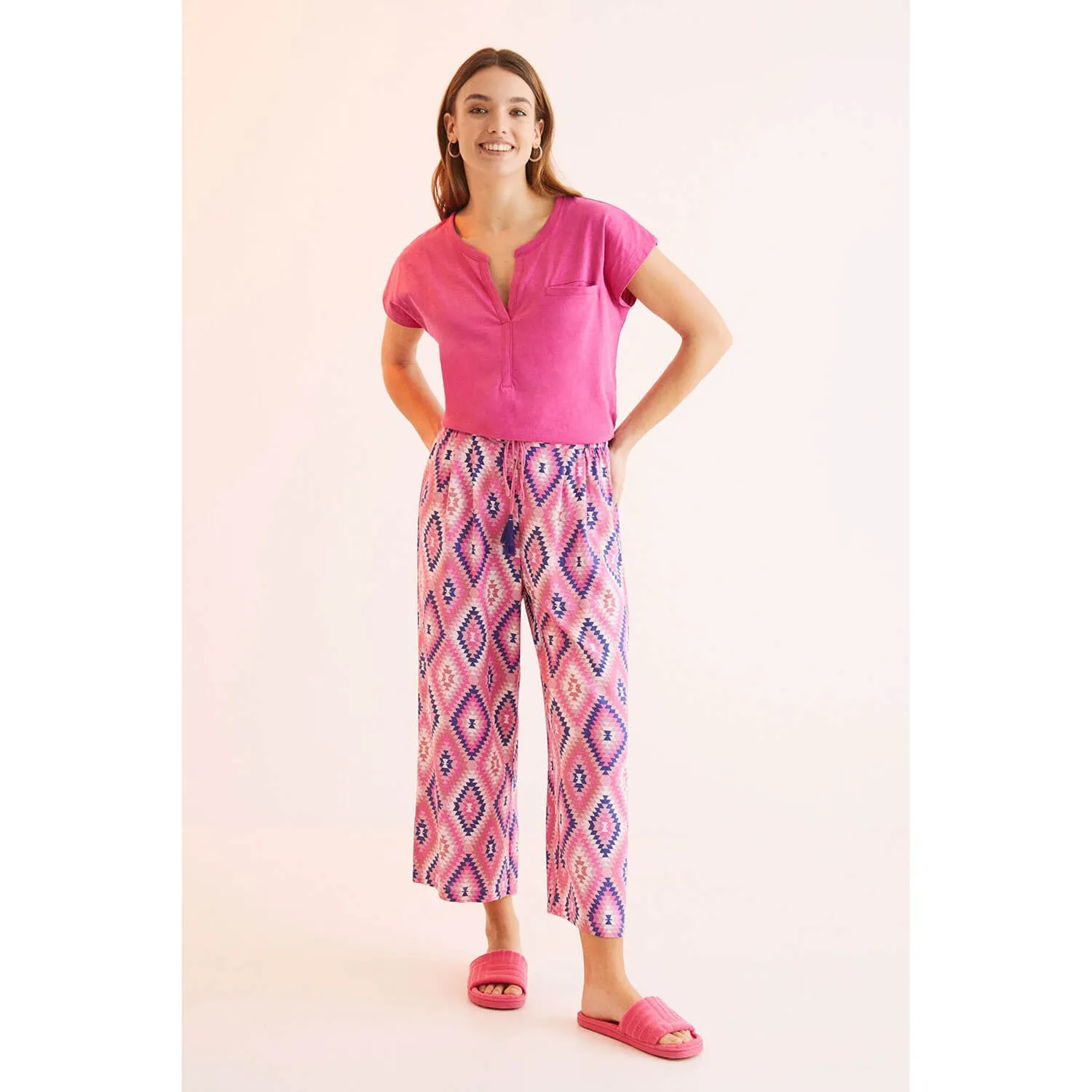 Pink Ethnic Print Long Trousers