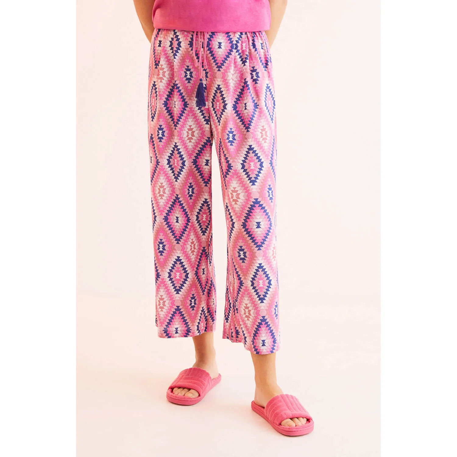 Pink Ethnic Print Long Trousers