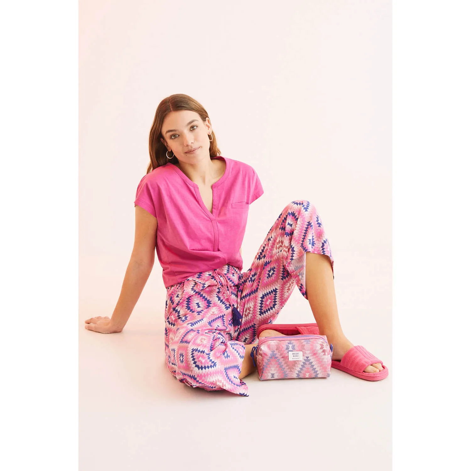 Pink Ethnic Print Long Trousers