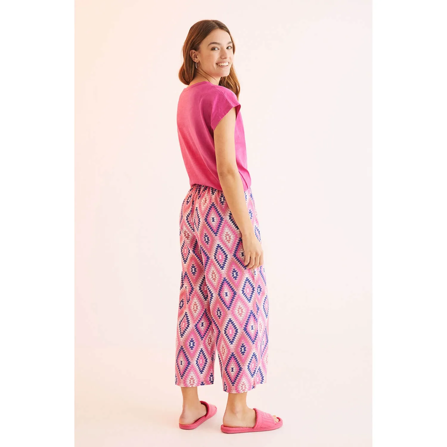 Pink Ethnic Print Long Trousers