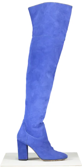 Pinko Electric Blue Suede Over The Knee Blovk Heel Boots UK 5 EU 38 👠