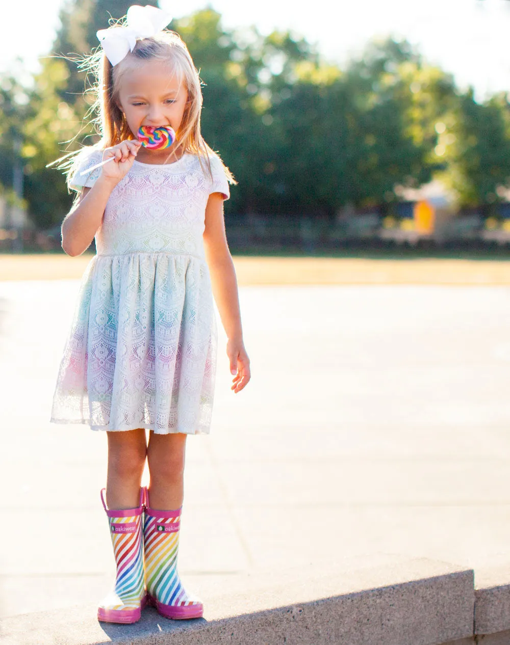 Rainbow Stripes Loop Handle Rubber Rain Boots