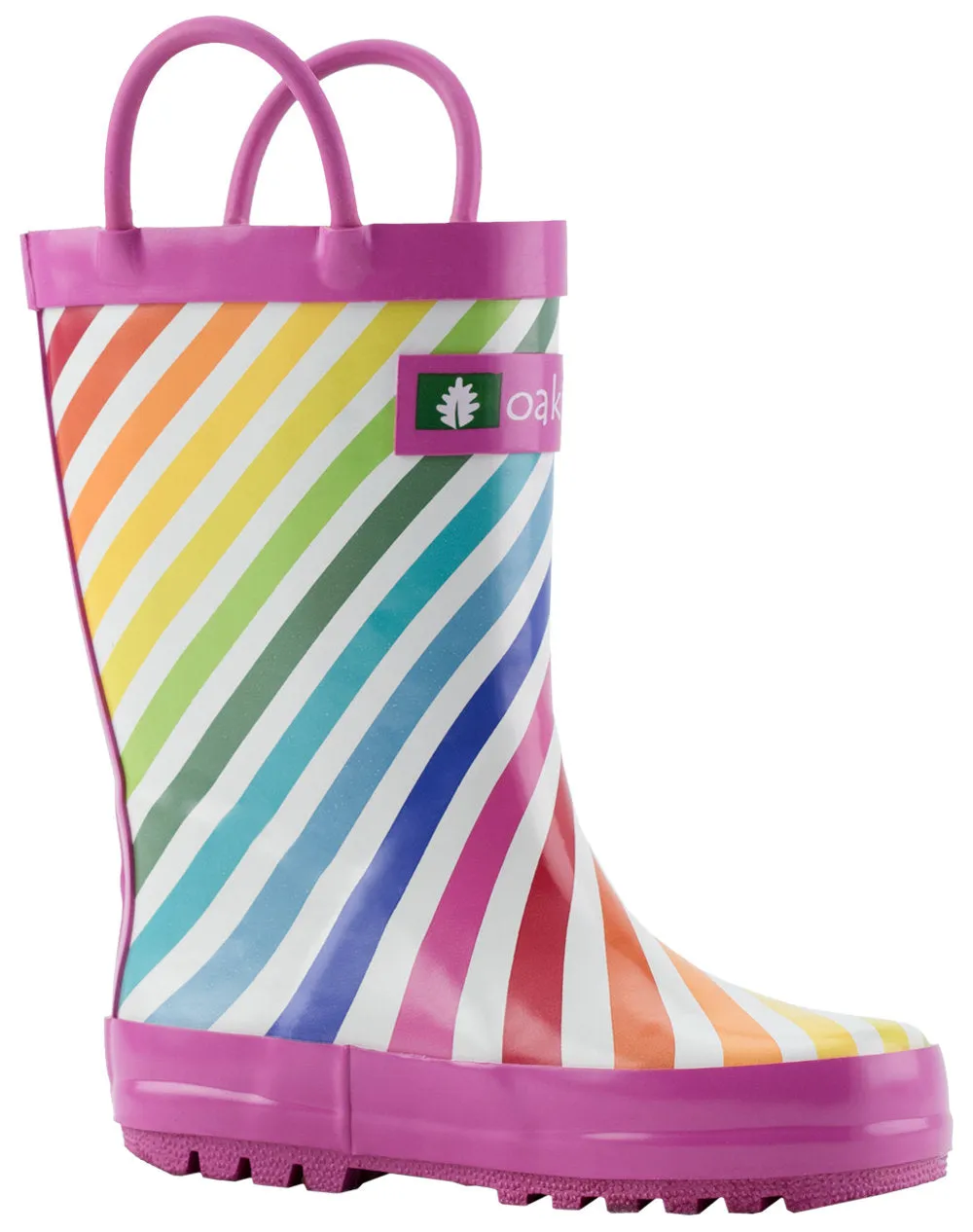 Rainbow Stripes Loop Handle Rubber Rain Boots